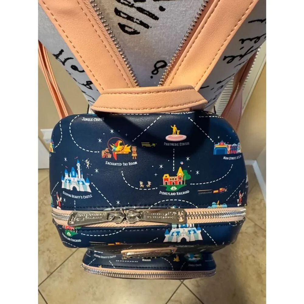Loungefly Disneyland 65th Anniversary Map 2-1 Convertible Mini Backpack NWOT